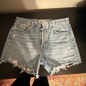 Agolde Frayed Hem Light Blue Jean Shorts